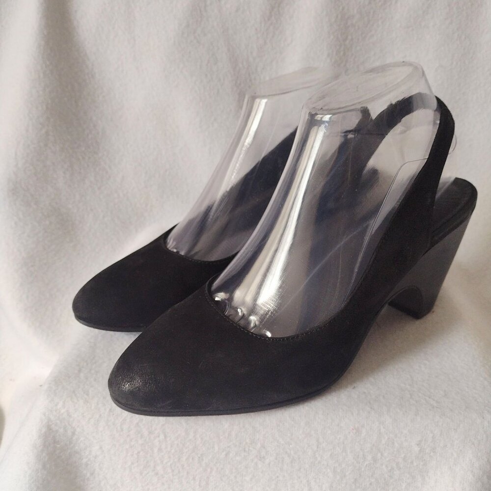Eileen Fisher Milla Black Leather Slingback Heels 7.5 Nubuck Heels - Picture 9 of 9